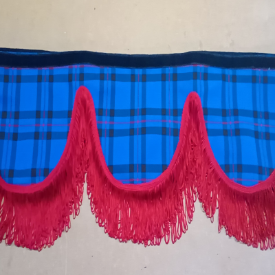 9 Scoop Dutch style Elliot tartan pelmet with red looped string trim Whiterig Truck Curtains